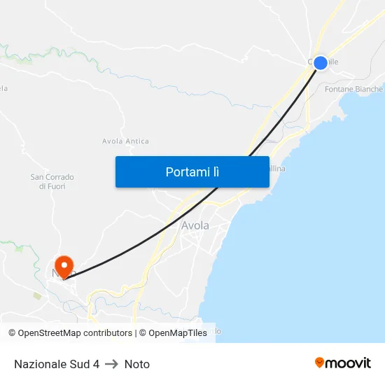 Nazionale Sud 4 to Noto map