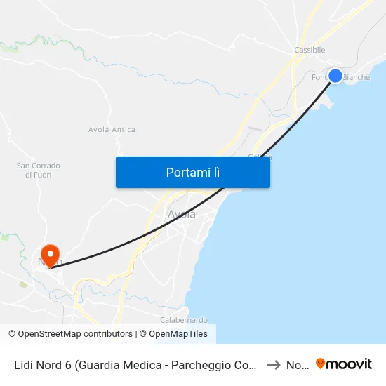 Lidi Nord 6 (Guardia Medica - Parcheggio Coperto) to Noto map