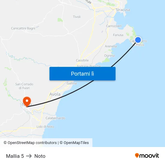 Mallia 5 to Noto map