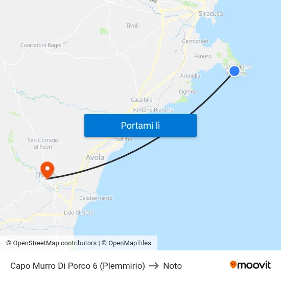 Capo Murro Di Porco 6 (Plemmirio) to Noto map