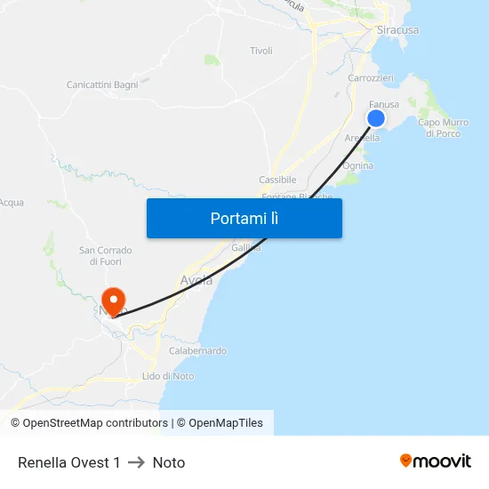 Renella Ovest 1 to Noto map