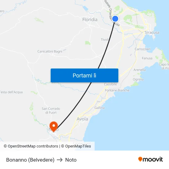 Bonanno (Belvedere) to Noto map