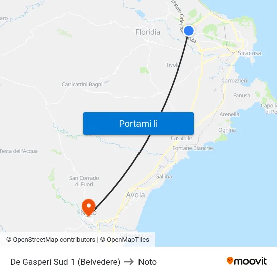 De Gasperi Sud 1 (Belvedere) to Noto map