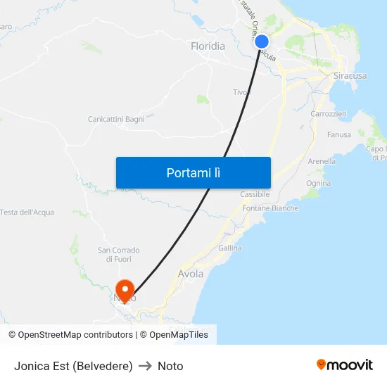 Jonica Est (Belvedere) to Noto map