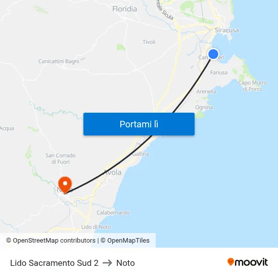 Lido Sacramento Sud 2 to Noto map