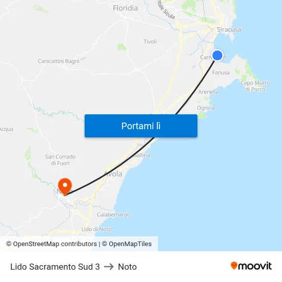 Lido Sacramento Sud 3 to Noto map