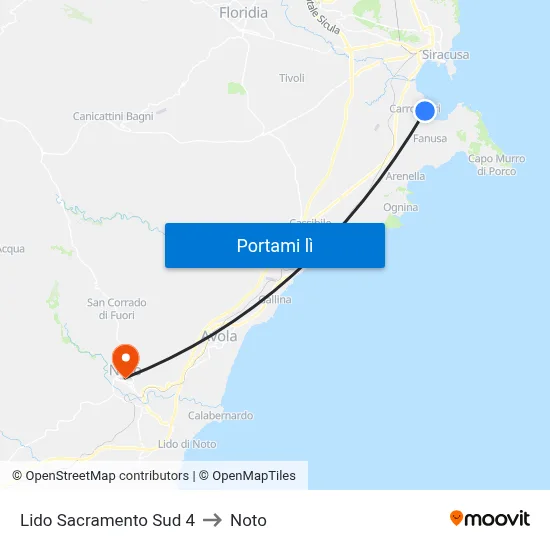 Lido Sacramento Sud 4 to Noto map