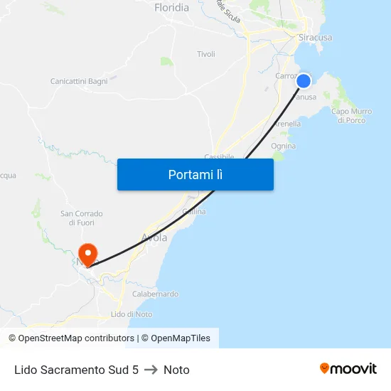 Lido Sacramento Sud 5 to Noto map