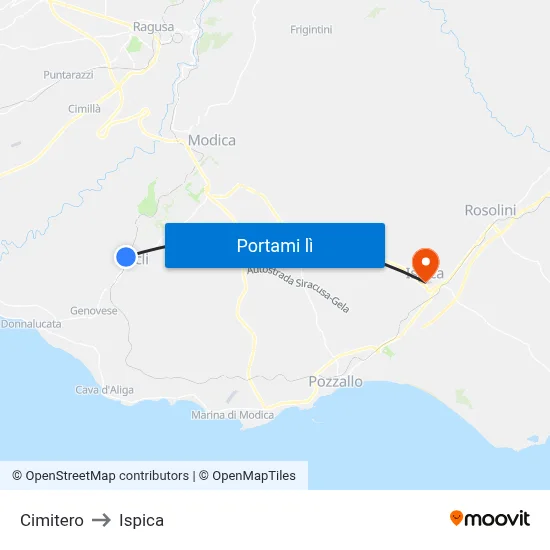 Cimitero to Ispica map