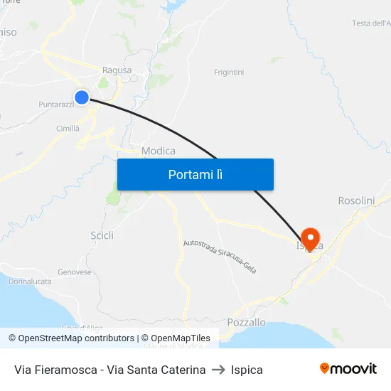 Via Fieramosca - Via Santa Caterina to Ispica map