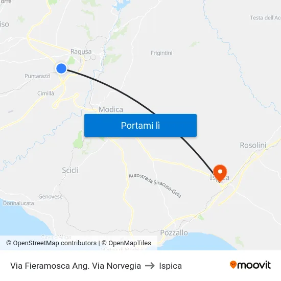 Via Fieramosca Ang. Via Norvegia to Ispica map