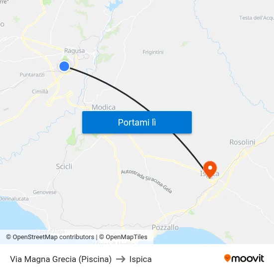 Via Magna Grecia (Piscina) to Ispica map
