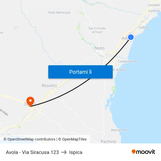 Avola - Via Siracusa 123 to Ispica map