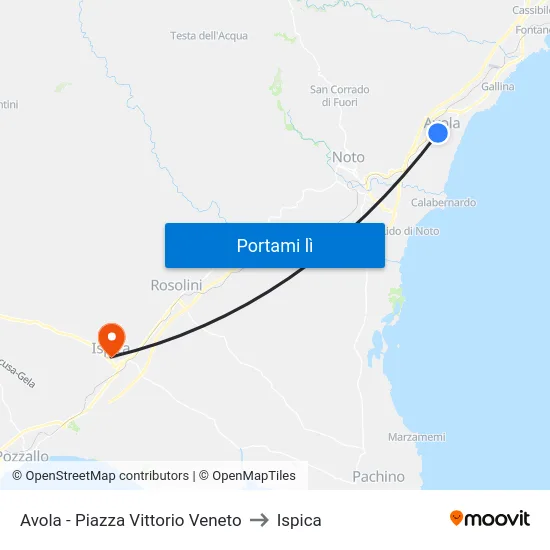 Avola - Piazza Vittorio Veneto to Ispica map