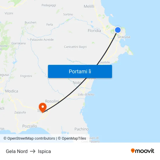 Gela Nord to Ispica map