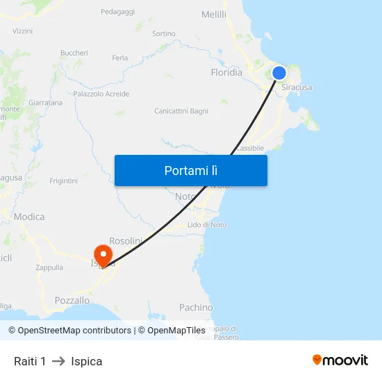 Raiti 1 to Ispica map