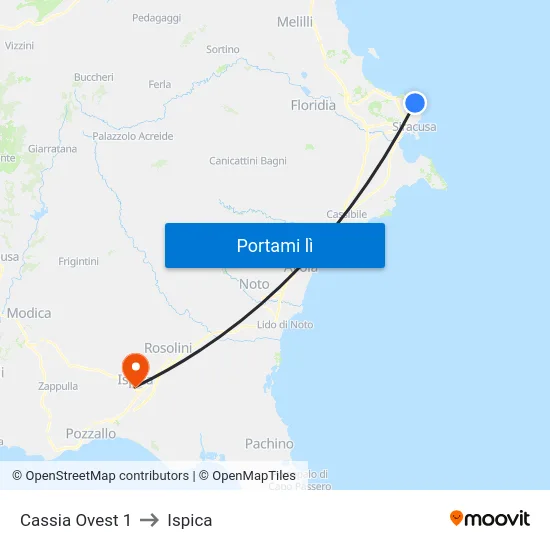Cassia Ovest 1 to Ispica map