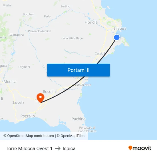 Torre Milocca Ovest 1 to Ispica map