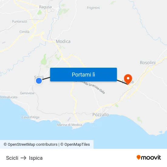 Scicli to Ispica map