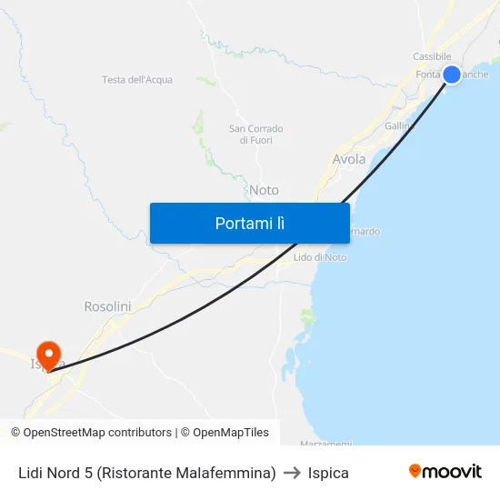 Lidi Nord 5 (Ristorante Malafemmina) to Ispica map