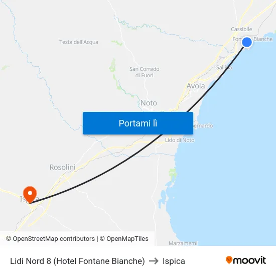 Lidi Nord 8 (Hotel Fontane Bianche) to Ispica map