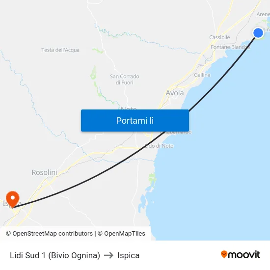Lidi Sud 1 (Bivio Ognina) to Ispica map