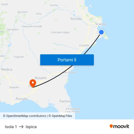 Isola 1 to Ispica map