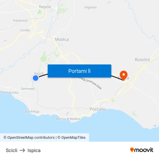 Scicli to Ispica map