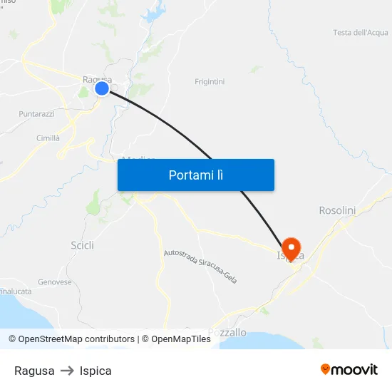 Ragusa to Ispica map