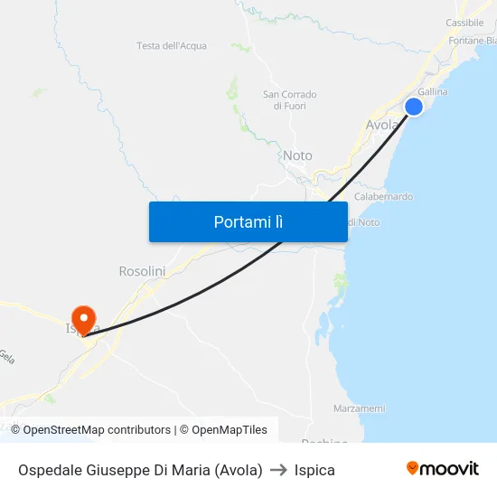 Ospedale Giuseppe Di Maria (Avola) to Ispica map