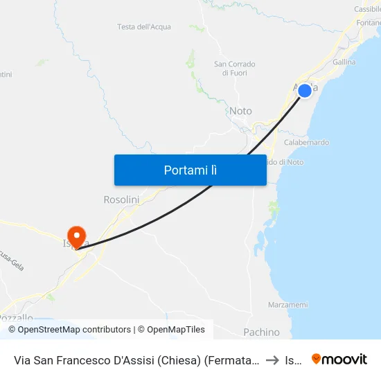 Via San Francesco D'Assisi (Chiesa) (Fermata Non Segnalata) (Avola) to Ispica map