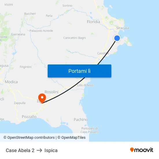 Case Abela 2 to Ispica map