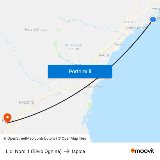 Lidi Nord 1 (Bivio Ognina) to Ispica map