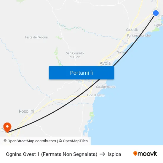 Ognina Ovest 1 (Fermata Non Segnalata) to Ispica map