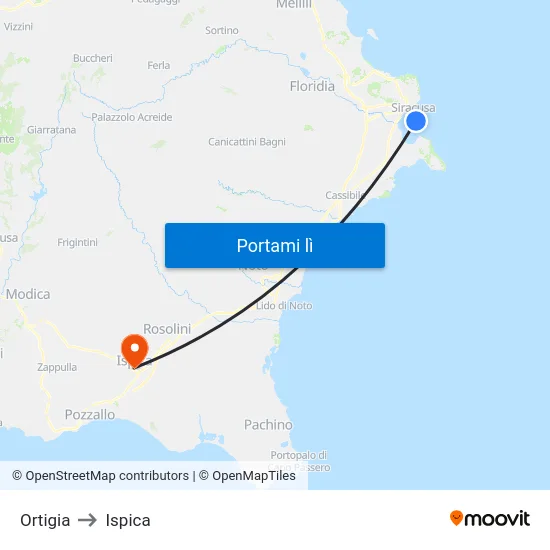 Ortigia to Ispica map