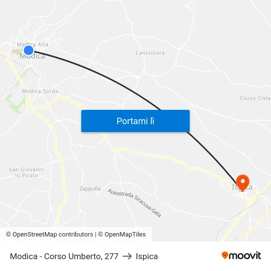 Modica - Corso Umberto, 277 to Ispica map