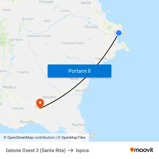 Gelone Ovest 3  (Santa Rita) to Ispica map