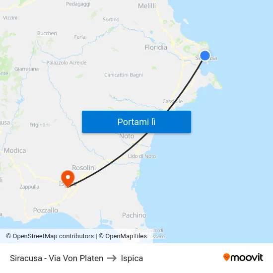 Siracusa - Via Von Platen to Ispica map