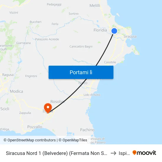 Siracusa Nord 1 (Belvedere) (Fermata Non Segnalata) to Ispica map