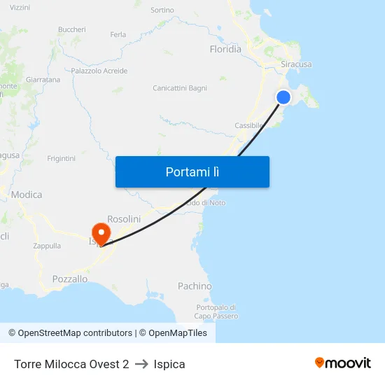 Torre Milocca Ovest 2 to Ispica map