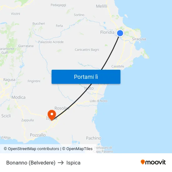 Bonanno (Belvedere) to Ispica map