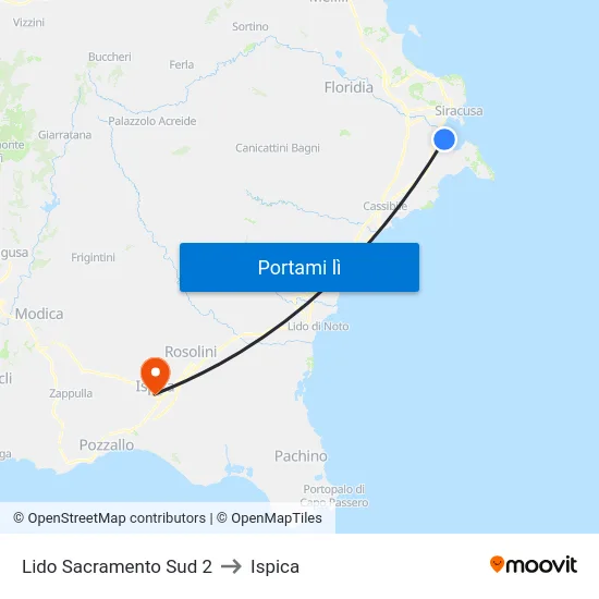 Lido Sacramento Sud 2 to Ispica map