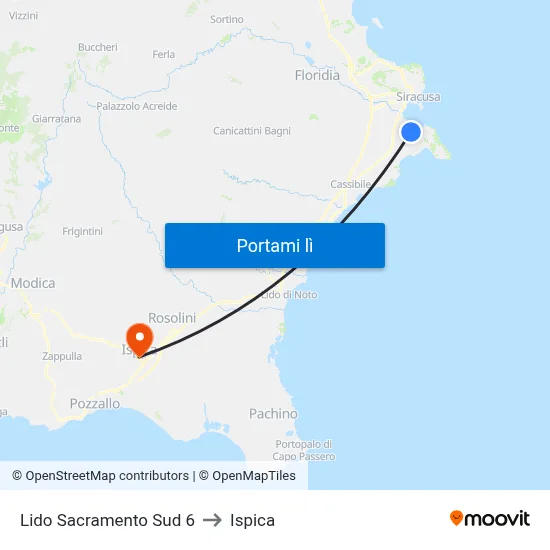 Lido Sacramento Sud 6 to Ispica map