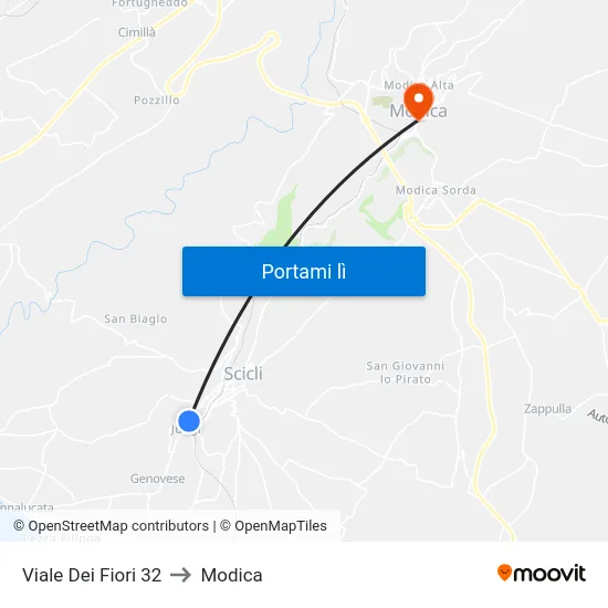 Viale Dei Fiori 32 to Modica map