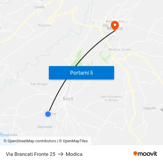 Via Brancati Fronte 25 to Modica map