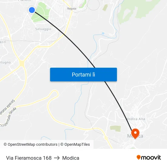 Via Fieramosca 168 to Modica map