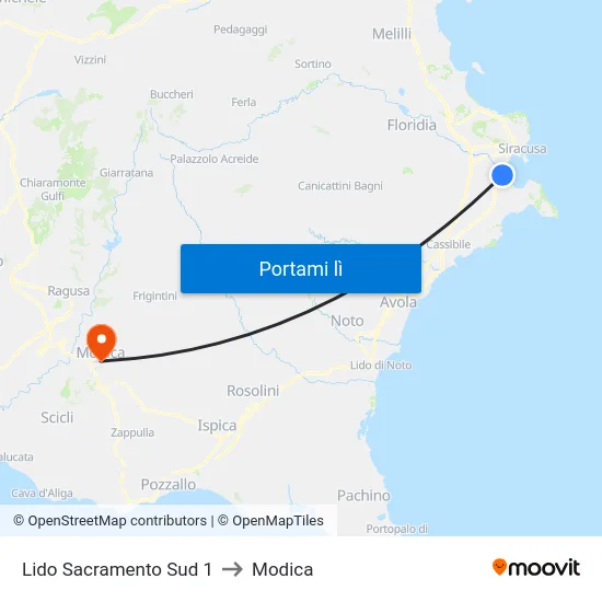Lido Sacramento Sud 1 to Modica map