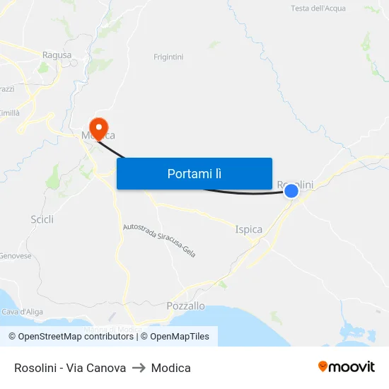 Rosolini - Via Canova to Modica map