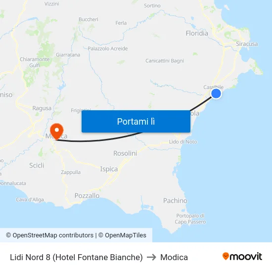 Lidi Nord 8 (Hotel Fontane Bianche) to Modica map