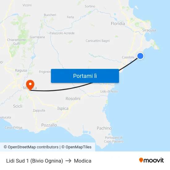 Lidi Sud 1 (Bivio Ognina) to Modica map